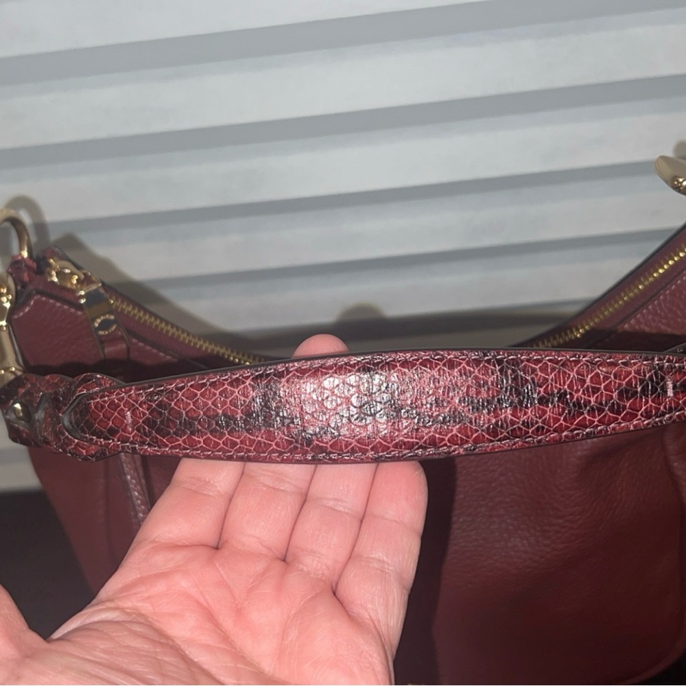 Coach Jules Burgundy Snake Print Leather Hobo Bag - Picture 3 of 14